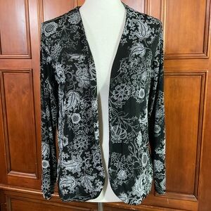 Chicos Travelers Size 2 Jacket Black White Floral Lknw As Seen Slinky Comfy Clas